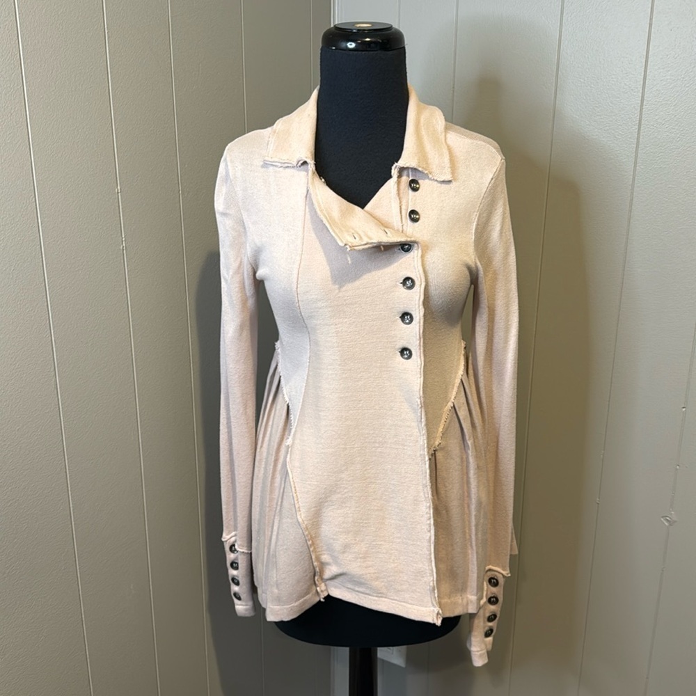 Free People Women’s Extra Small distressed double breasted jacket cream blush